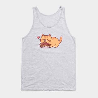 Cute Chubby Orange Tabby Cat Eating Spaghetti Pasta Tank Top